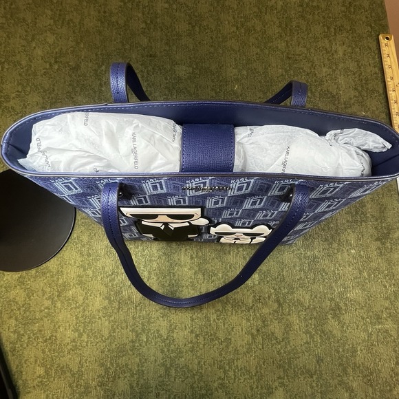 Karl Lagerfeld Paris Choupette Cat Maybelle Tote‎ Bag Purse Blue Geometric NWT - Picture 6 of 6